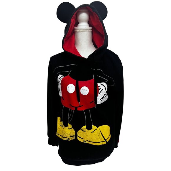 Disney Parks Mickey Mouse Black Pullover Hoodie Sweatshirt Pocket Small Stretch - Picture 1 of 7